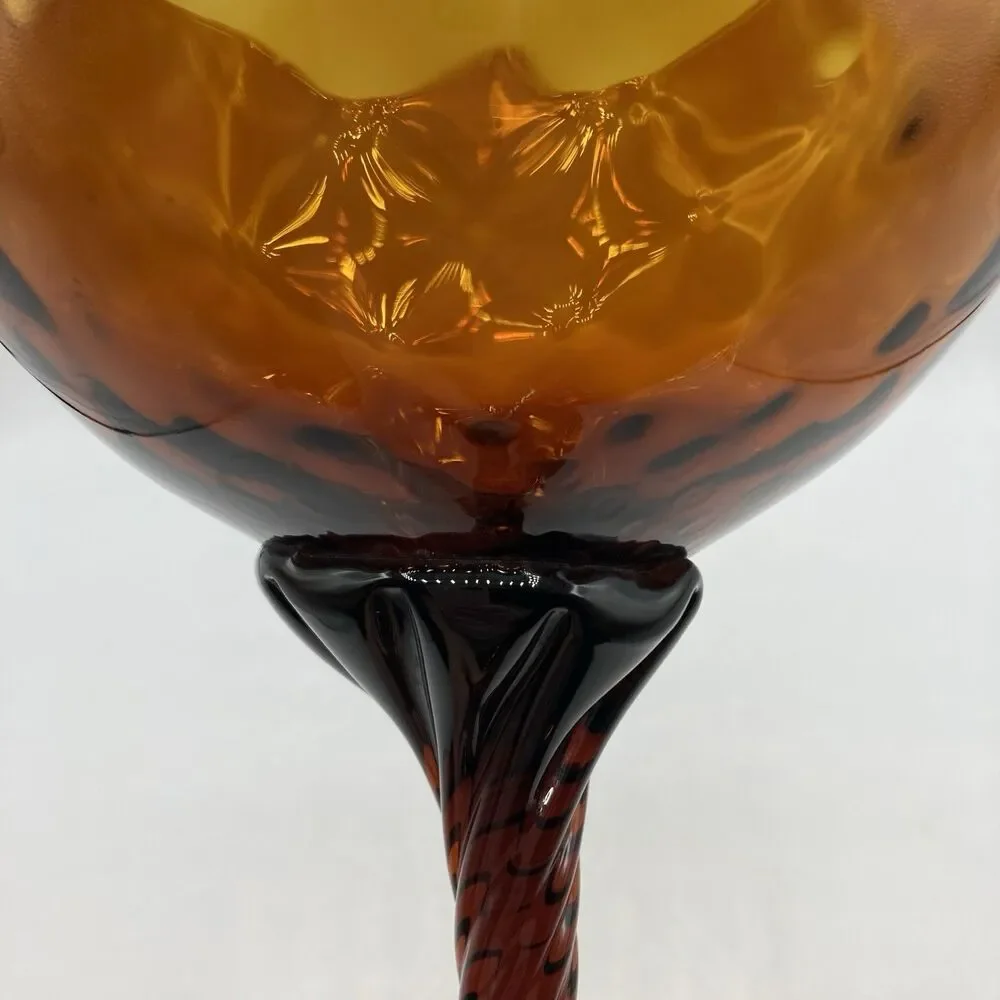 Vintage Empoli Handblown Amber Optic Compote Dish Vase Twisted Stem 11 3/8